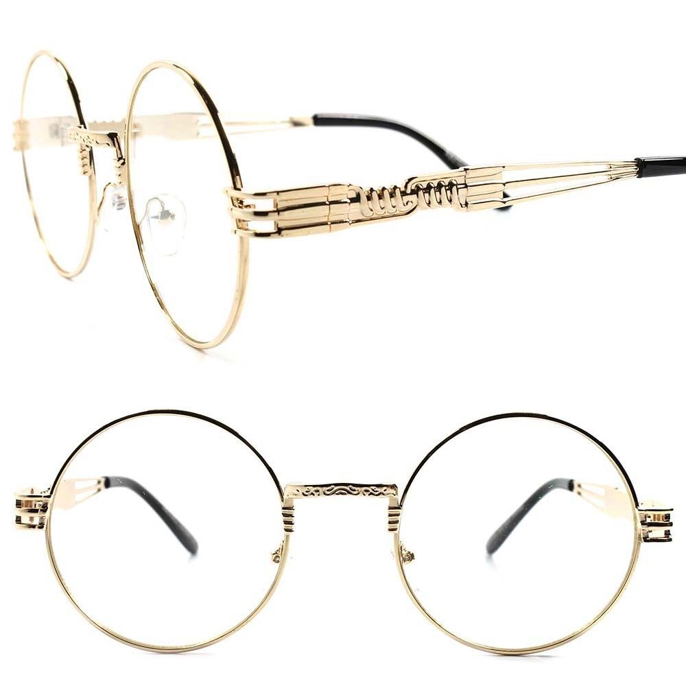 Vintage Style Funky Steampunk Mens Womens Round Circle Clear Lens Black Glasses